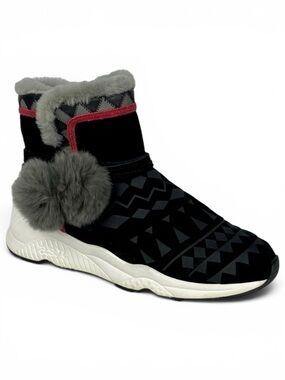 ASH MONGOLIA LAMBSKIN SUEDE SHEARLING GEOMETRIC POM POMS SNEAKER WINTER BOOTS
